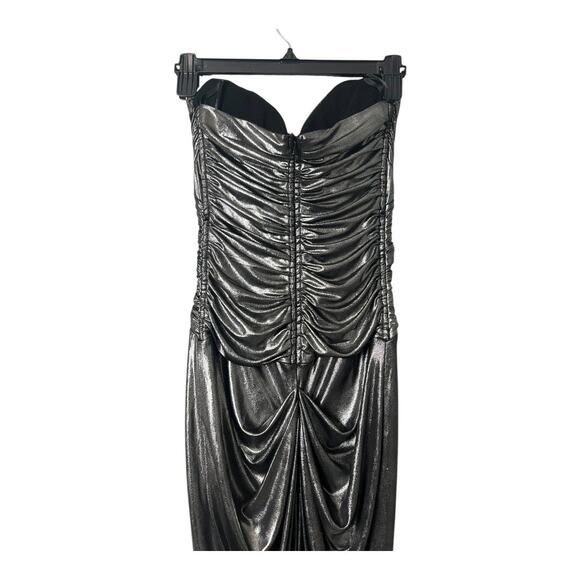 Bebe Pewter Draped Cocktail Dress Party Evening Date Night Out XS Strapless - Picture 10 of 12